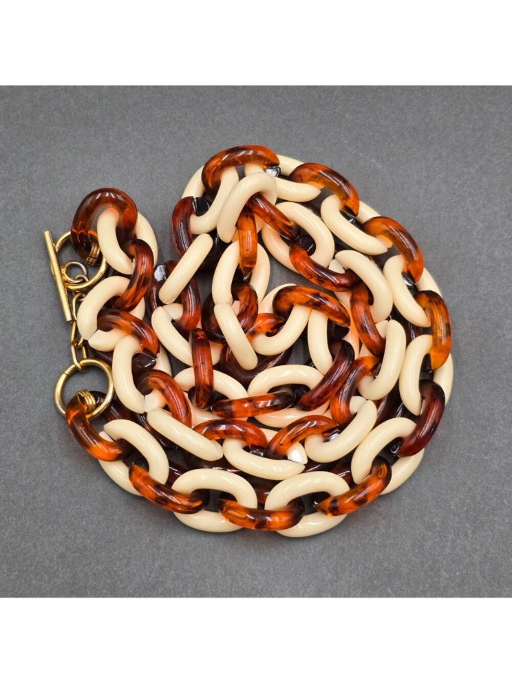 Vintage Lucite Chain Link Statement Necklace 28" Cream Tortoiseshell - Picture 8 of 11